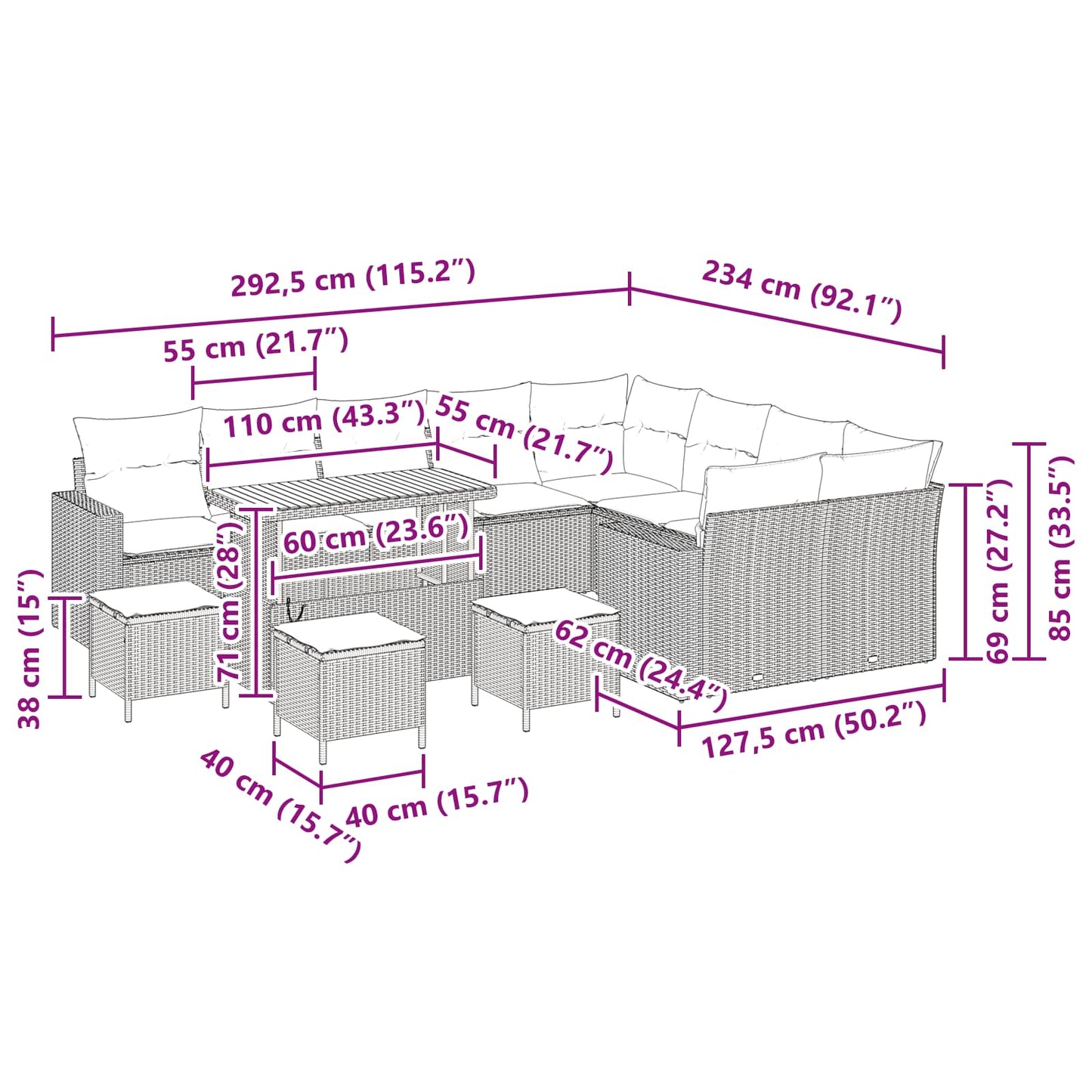 Set Divano da Giardino 13 pz Nero polyrattan | homemem39