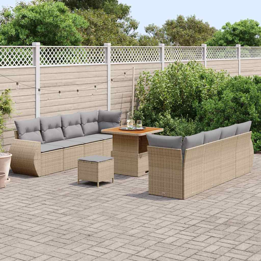 Set Divano da Giardino con cuscino 11 pcs Beige polyrattan | homemem39