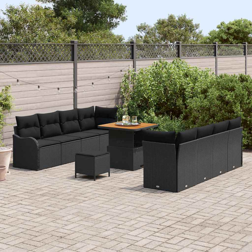 Set Divano da Giardino con cuscino 11 pcs Nero polyrattan | homemem39