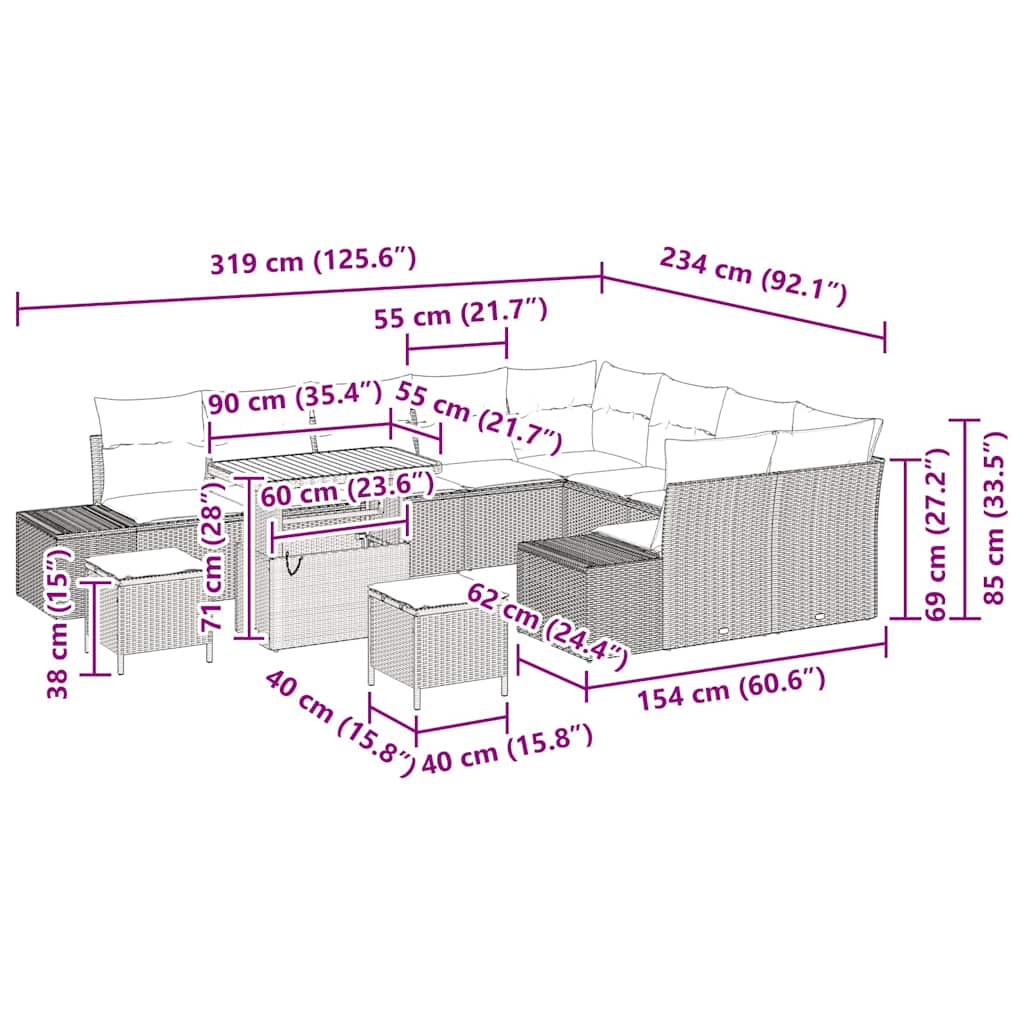 Set Divano da Giardino 12 pz Nero polyrattan | homemem39