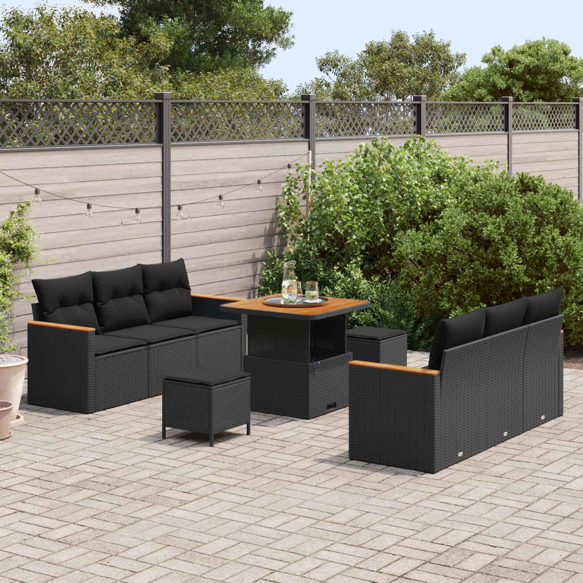 Set Divano da Giardino 9 pcs Nero polyrattan | homemem39