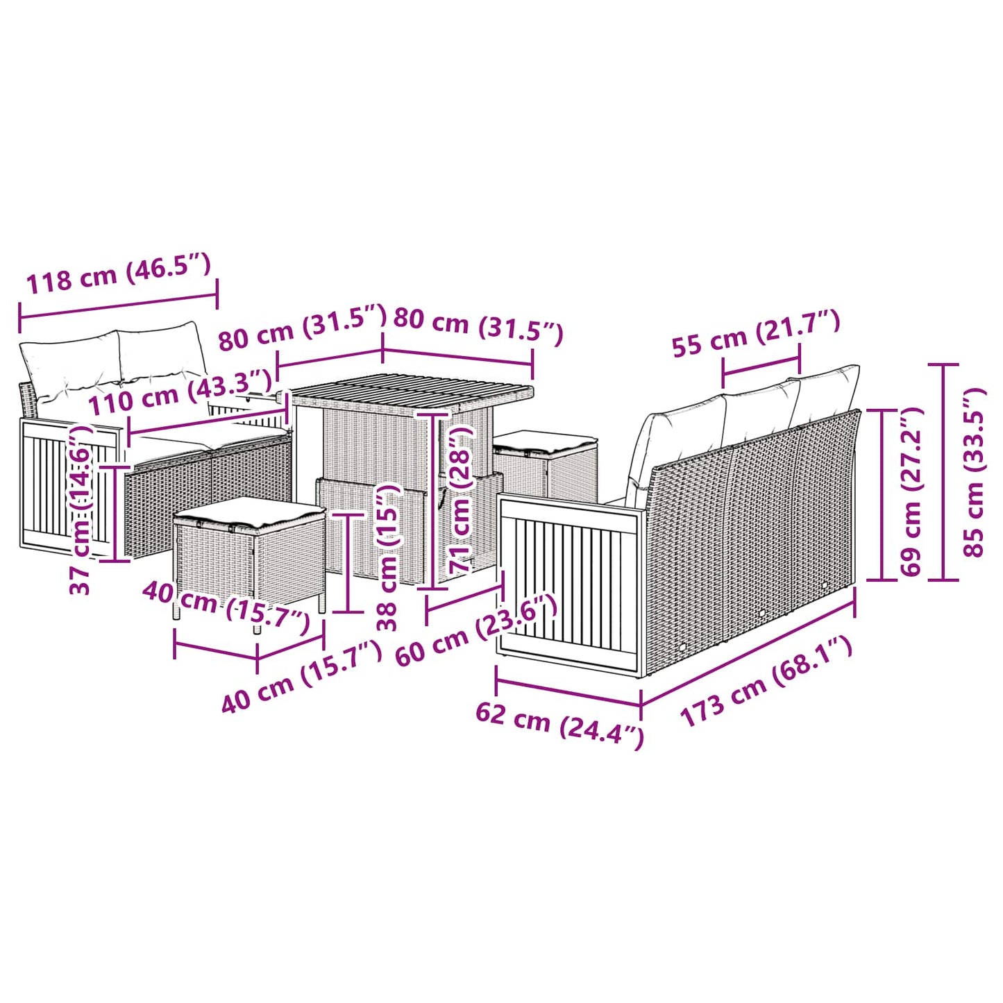 Set Divano da Giardino 8 pz 8-Numero di posti Beige e Crema | homemem39