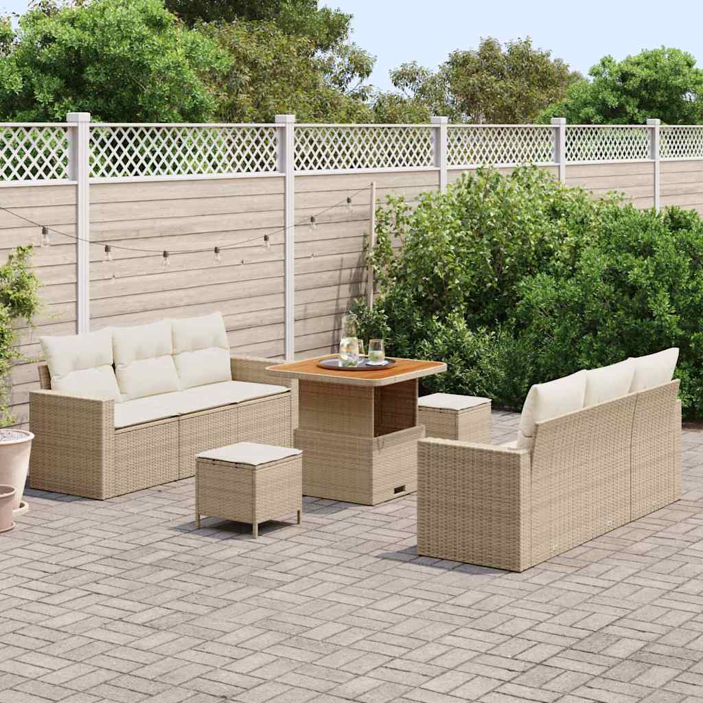 Set Divano da Giardino 9 pz 6-Numero di posti Beige e Crema - homemem39