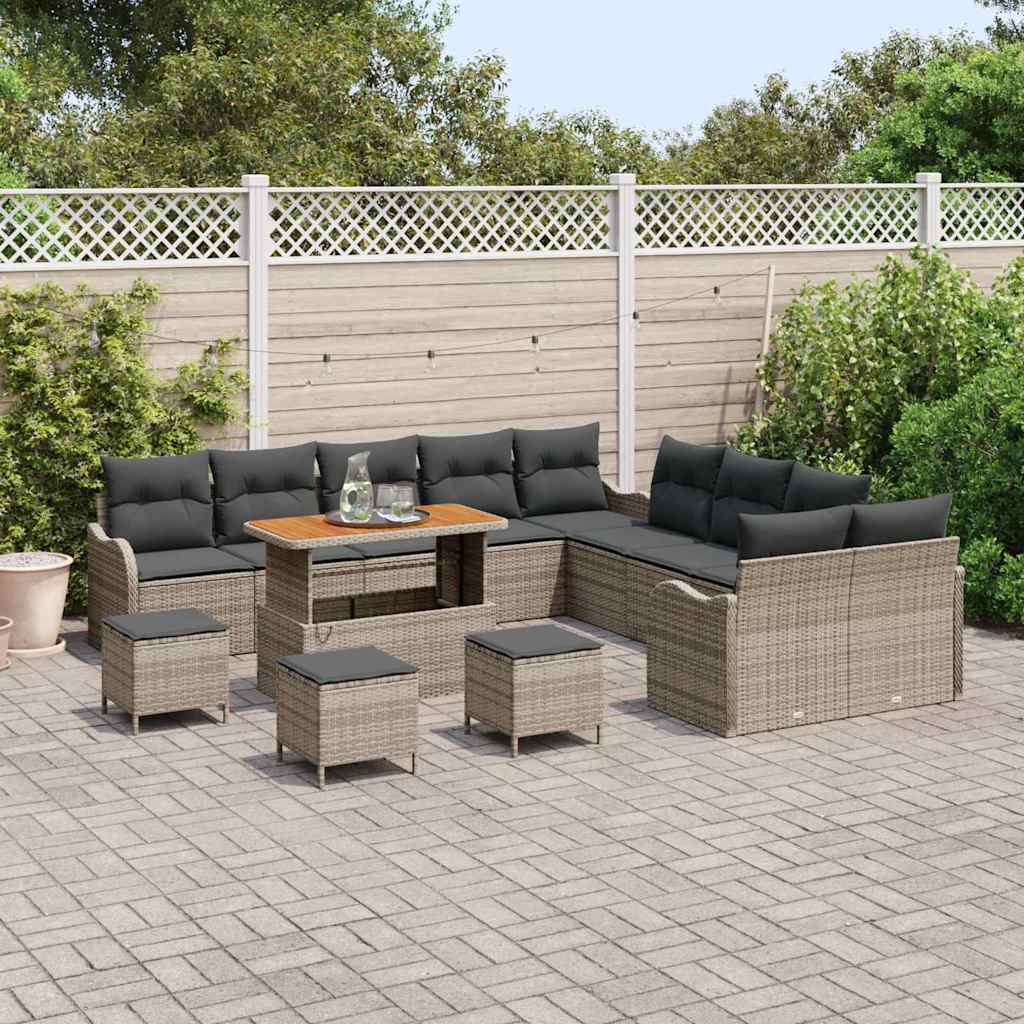 Set Divano da Giardino 14 pz 13-Numero di posti Grigio - homemem39