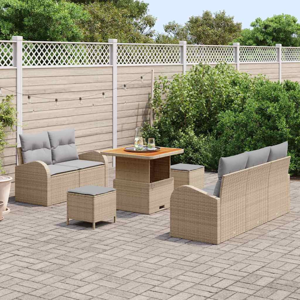Set Divano da Giardino con cuscino 8 pcs Beige e Grigio Chiaro | homemem39