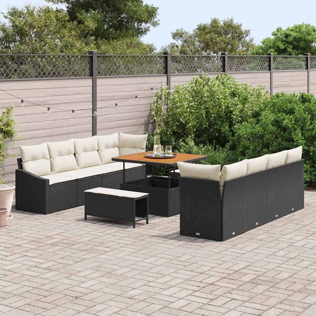 Set Divano da Giardino 11 pz 10-Numero di posti Nero e Crema - homemem39