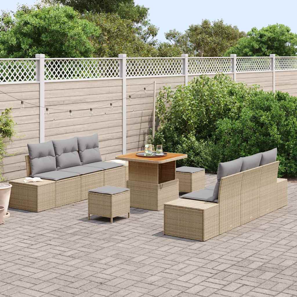 Set Divano da Giardino con cuscino 9 pcs Beige Poly Rattan | homemem39