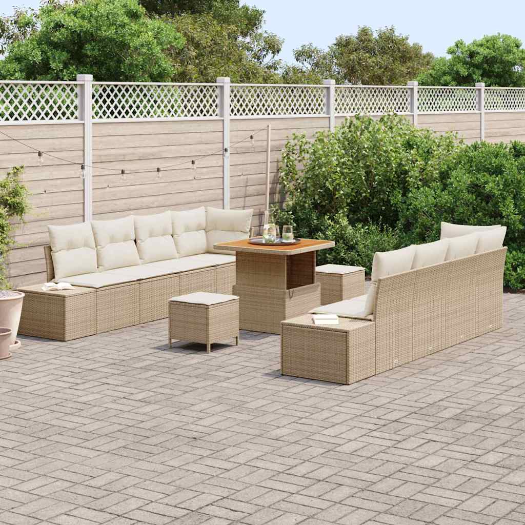 Set Divano da Giardino con cuscino 11 pcs Beige Poly Rattan | homemem39