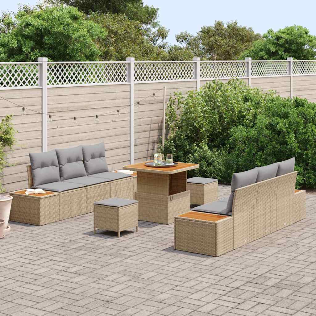 Set Divano da Giardino con cuscino 9 pcs Beige Poly Rattan | homemem39