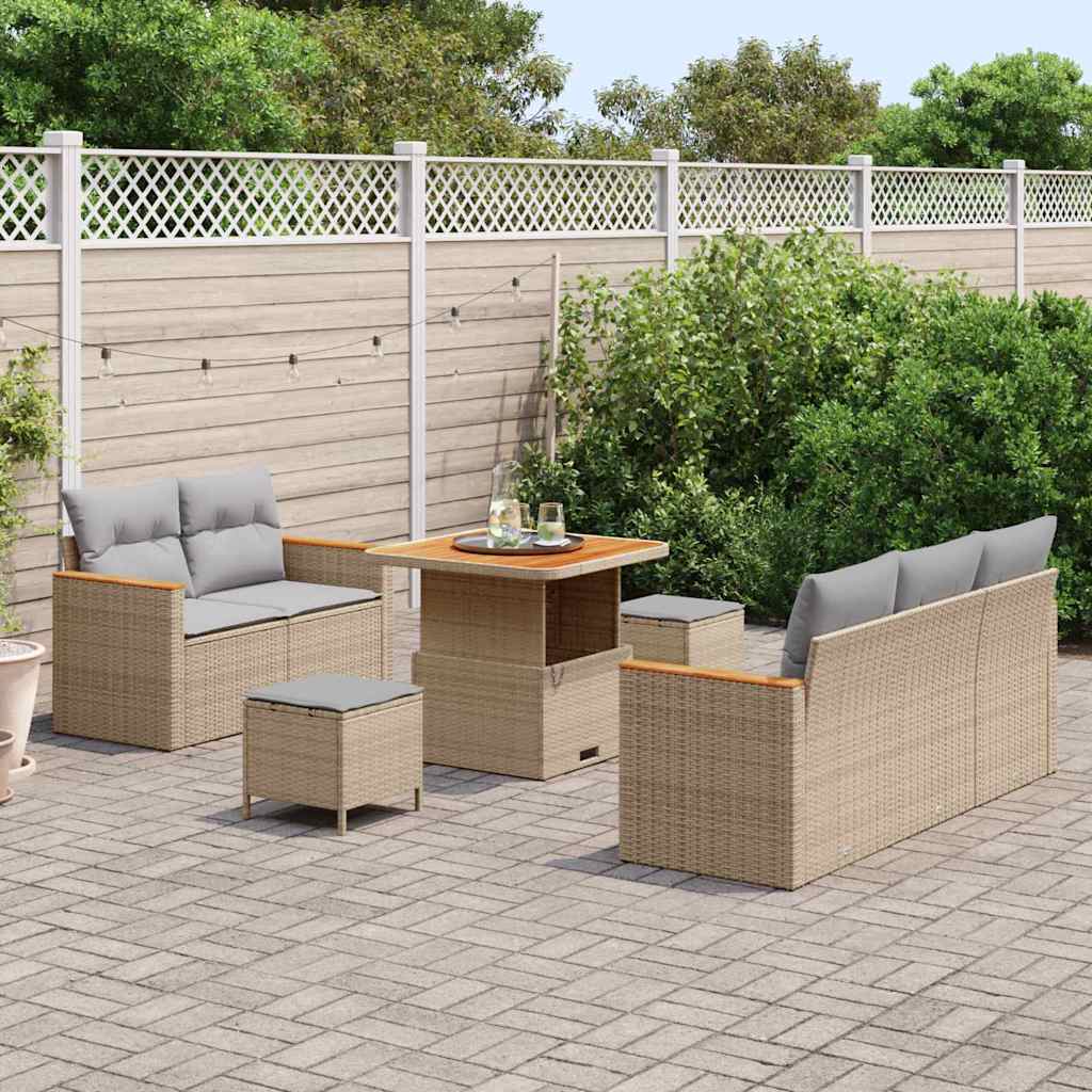 Set Divano da Giardino 10 pcs Beige e Grigio Chiaro polyrattan | homemem39