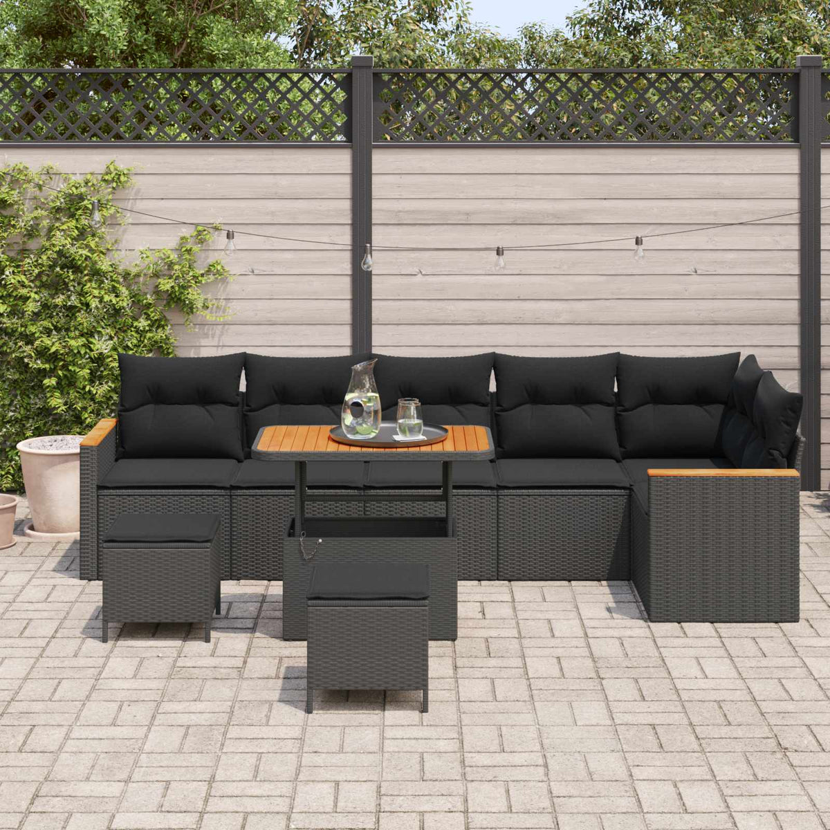 Set Divano da Giardino con cuscino Nero Poly Rattan - homemem39