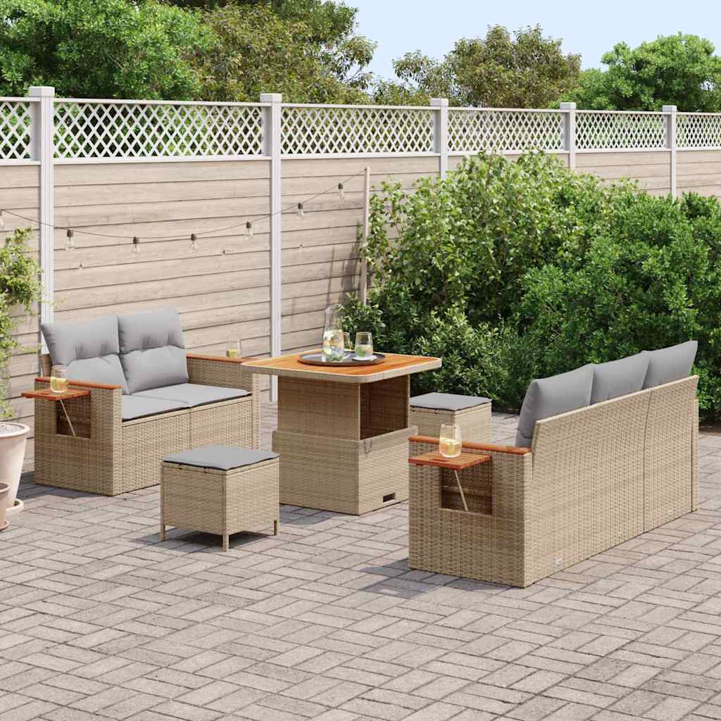 Set Divano da Giardino 10 pcs Beige e Grigio Chiaro polyrattan | homemem39