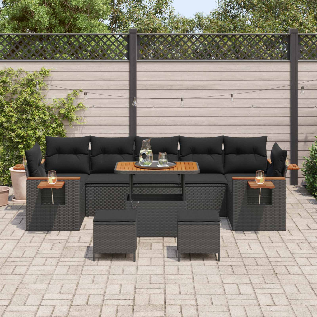 Set Divano da Giardino 13 pz 9-Numero di posti Nero polyrattan - homemem39