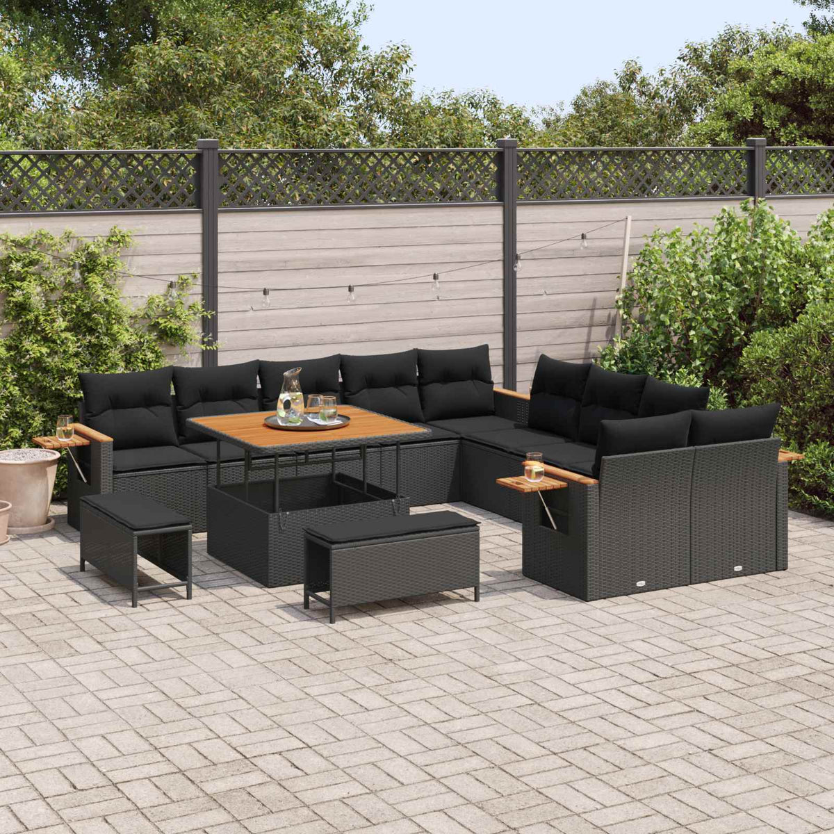 Set Divano da Giardino 17 pz 12-Numero di posti Nero polyrattan - homemem39