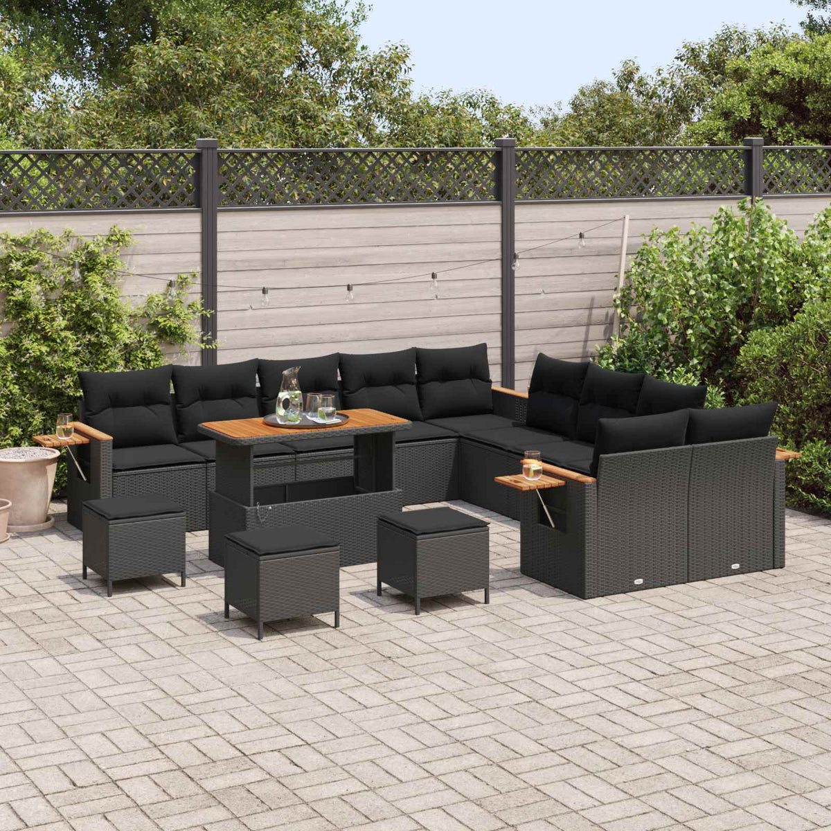 Set Divano da Giardino 18 pz 11-Numero di posti Nero polyrattan - homemem39