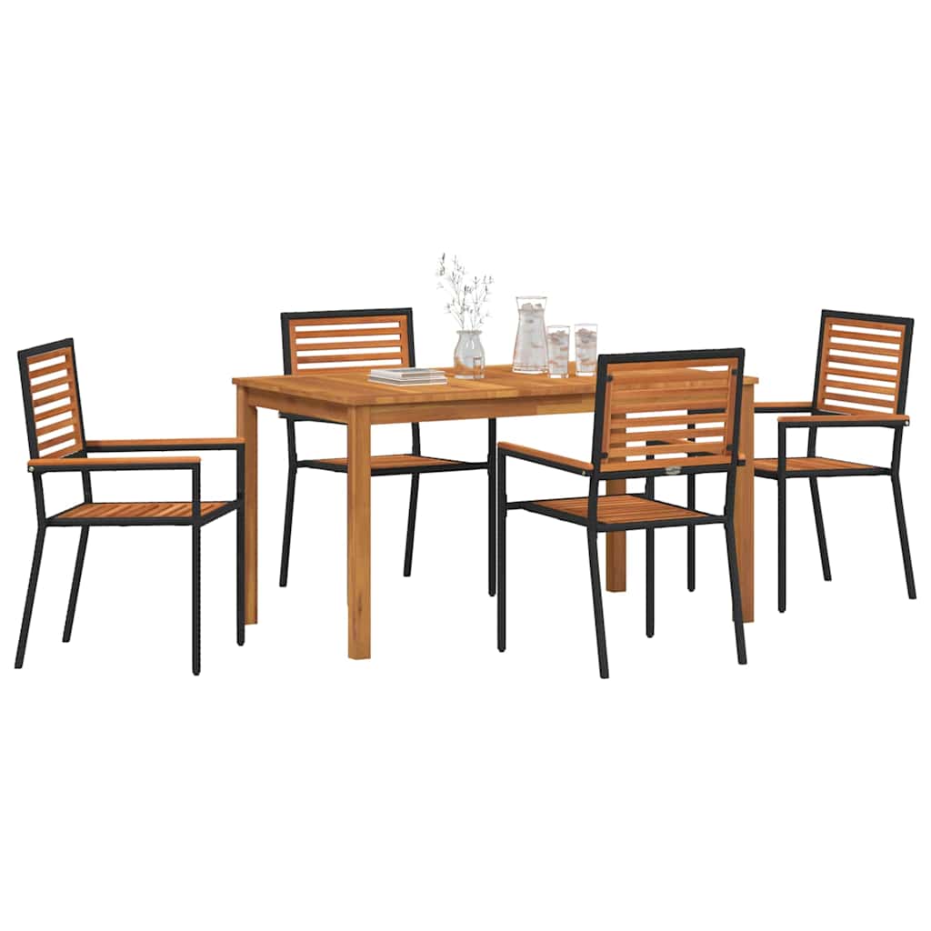 Set da Pranzo per Giardino 5 pz Nero Legno di Acacia Massello | homemem39