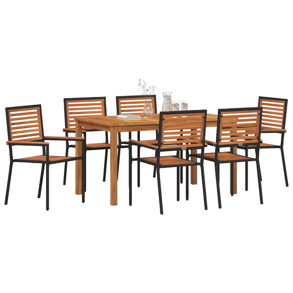 Set da Pranzo per Giardino 7 pz Nero Legno di Acacia Massello | homemem39