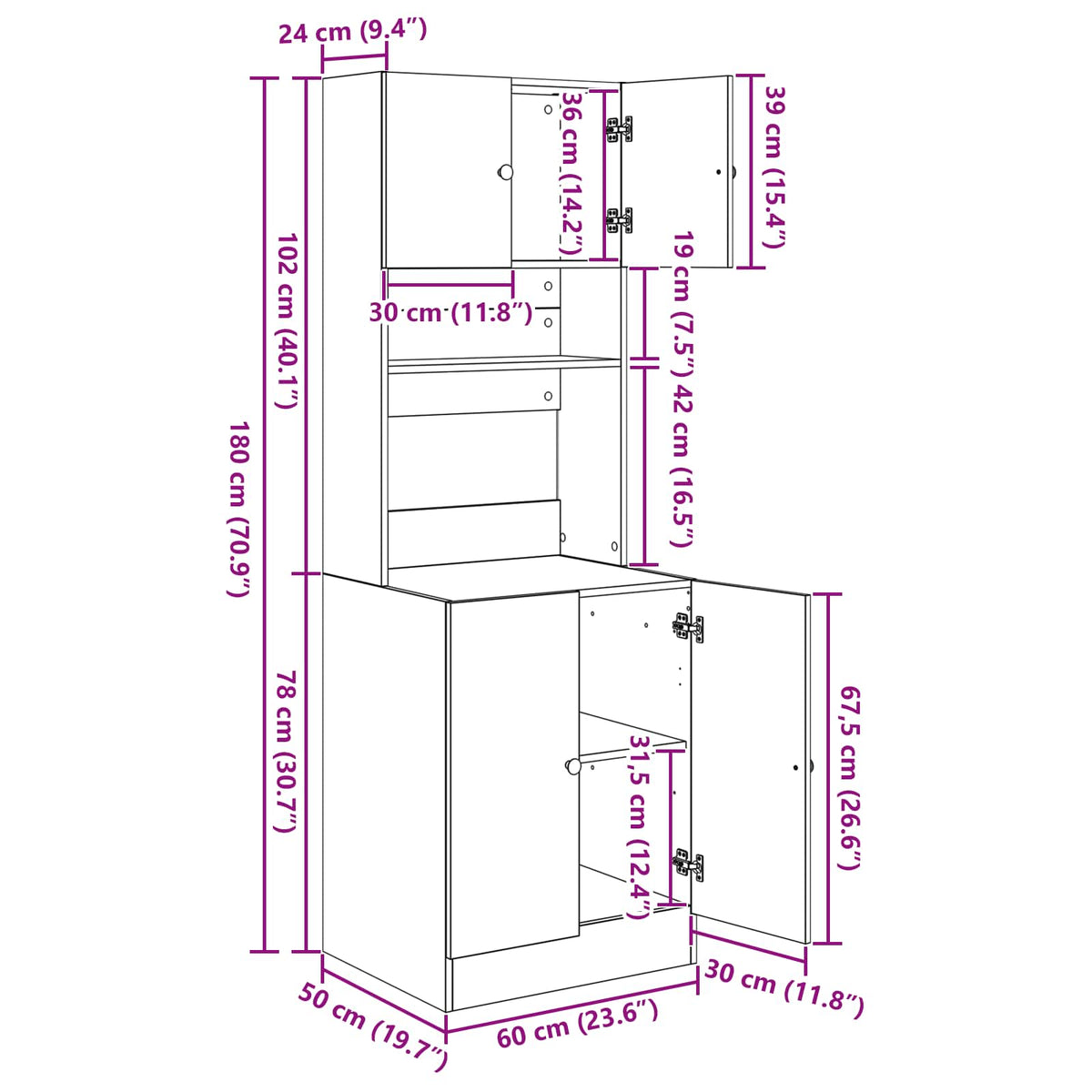 Credenza da cucina Rovere Nero 60 x 50 x 180 cm