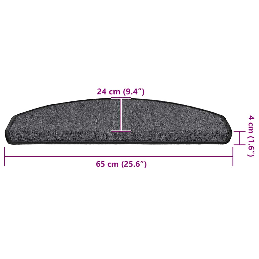 Tappetini per scale 30 pz 65x24x4 cm Antracite Semicircolari Grandi