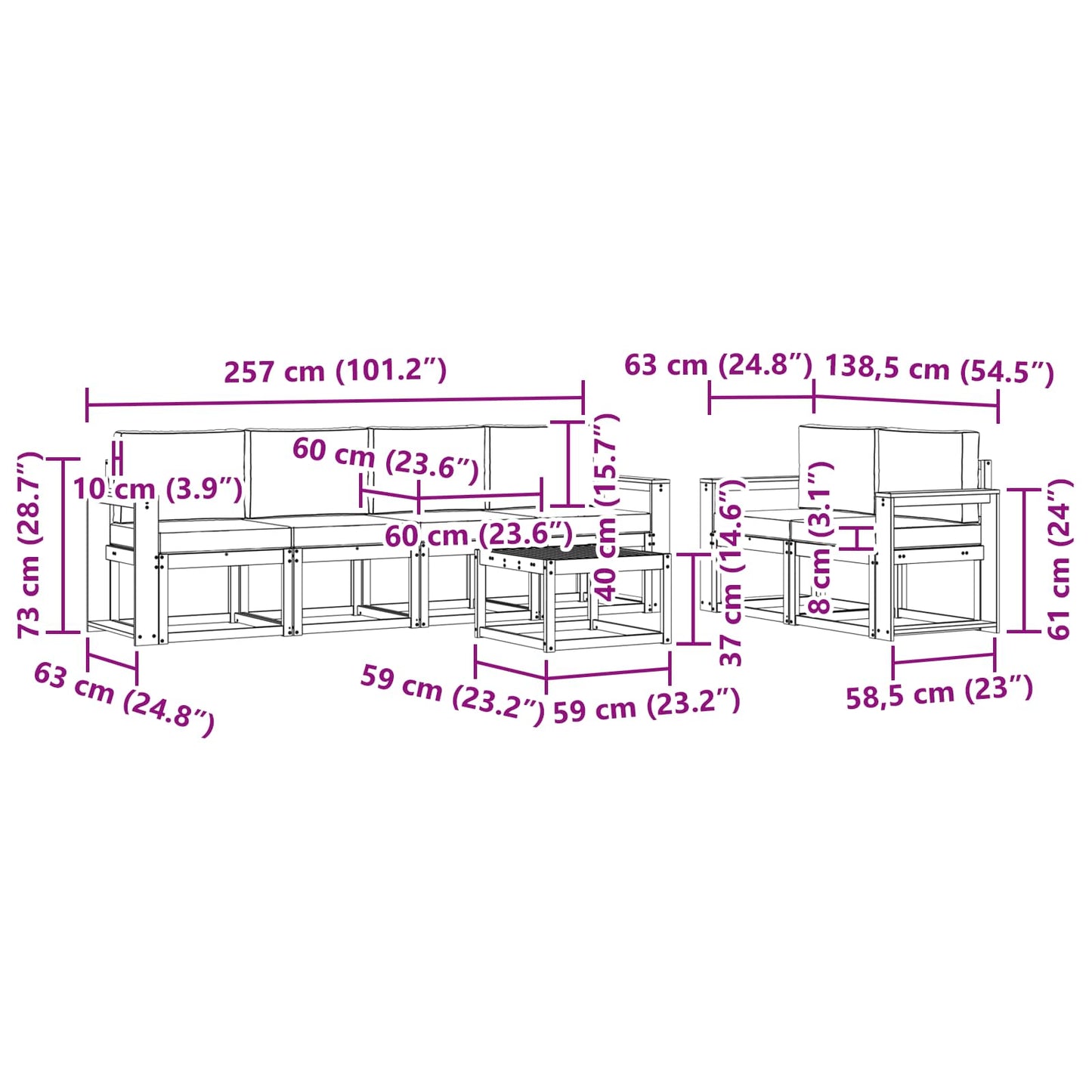 Set di divani da esterno con cuscino 7 pcs Naturale e Antracite | homemem39