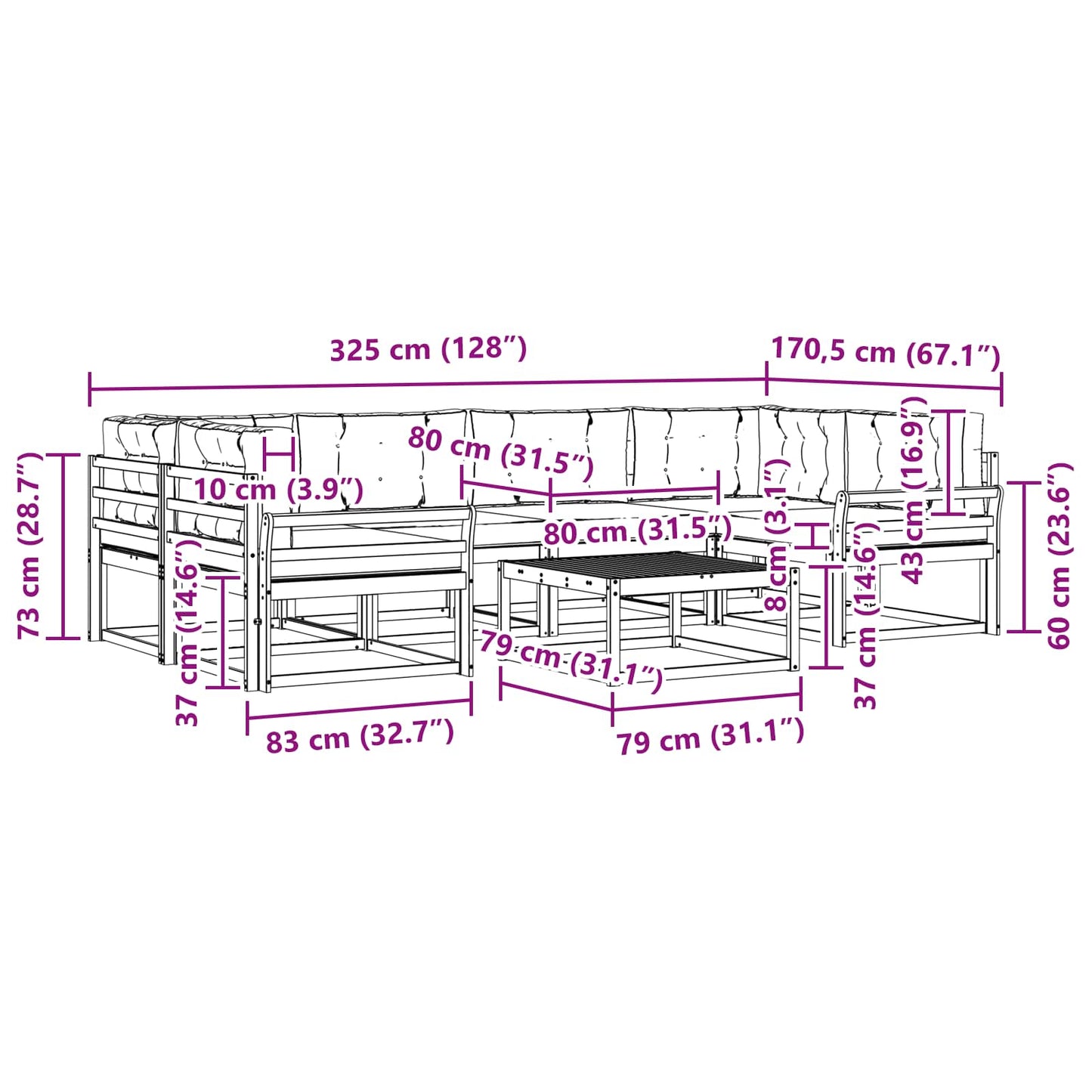 Set di divani da esterno con cuscino 7 pcs Naturale e Crema | homemem39