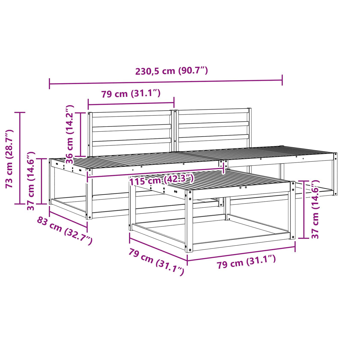 Set di divani da esterno Legno di Acacia Massello Naturale | homemem39