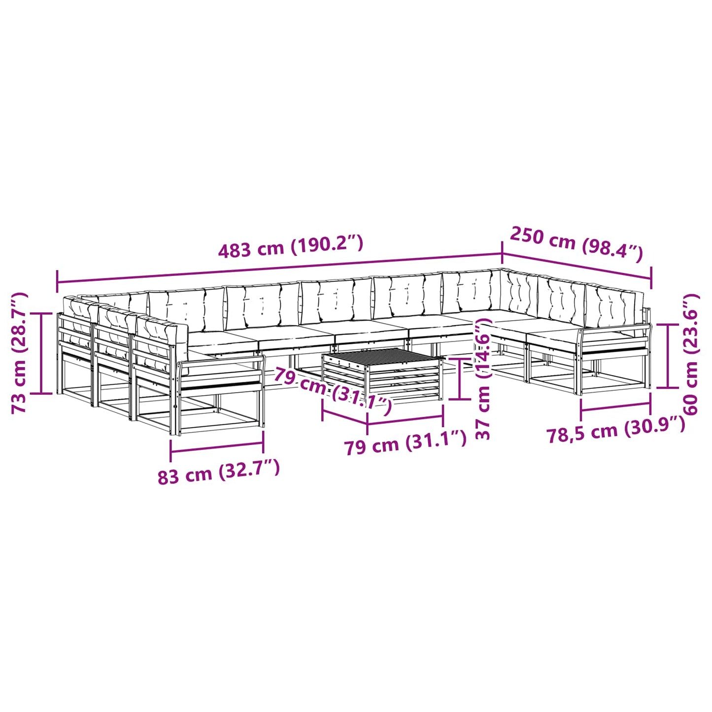 Set di divani da esterno 11 pcs Naturale e Antracite