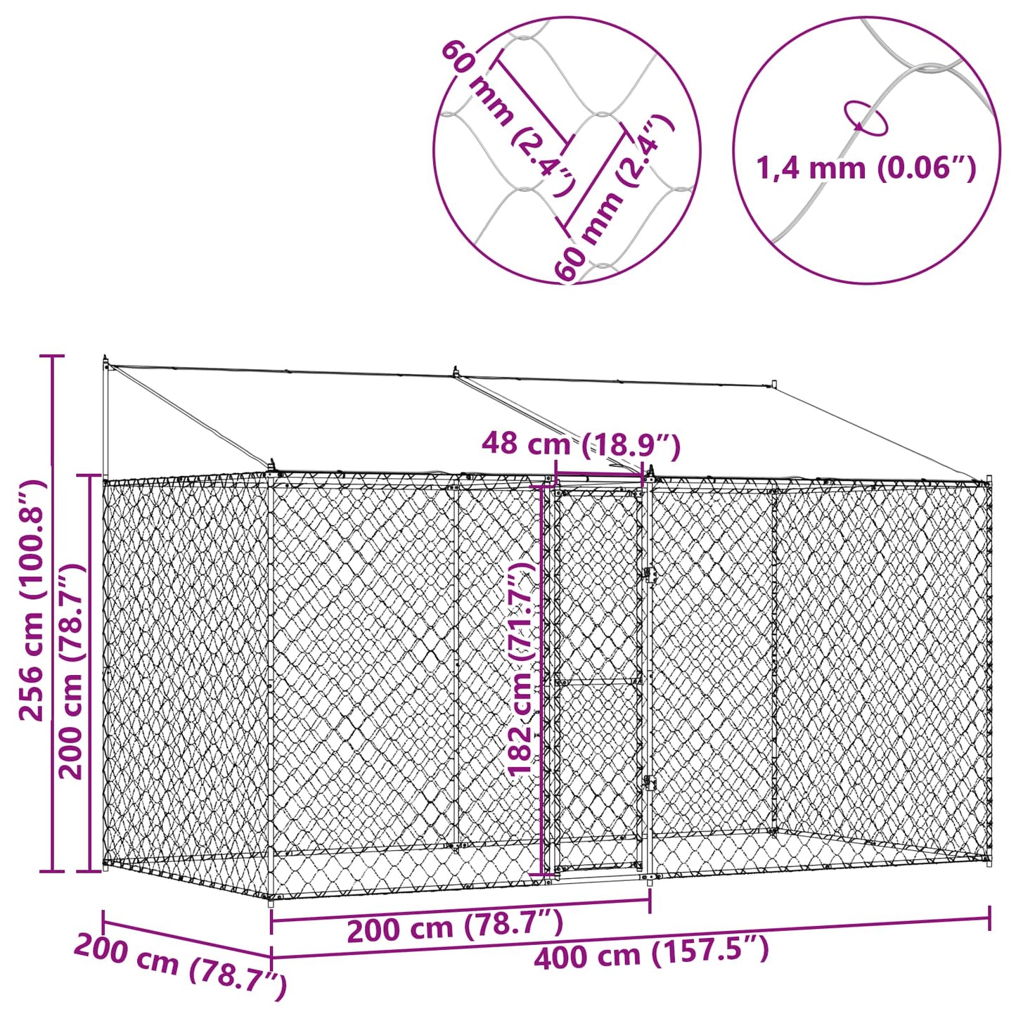 Gabbia per Cani con Tetto Argento 400 x 200 x 256 cm | homemem39