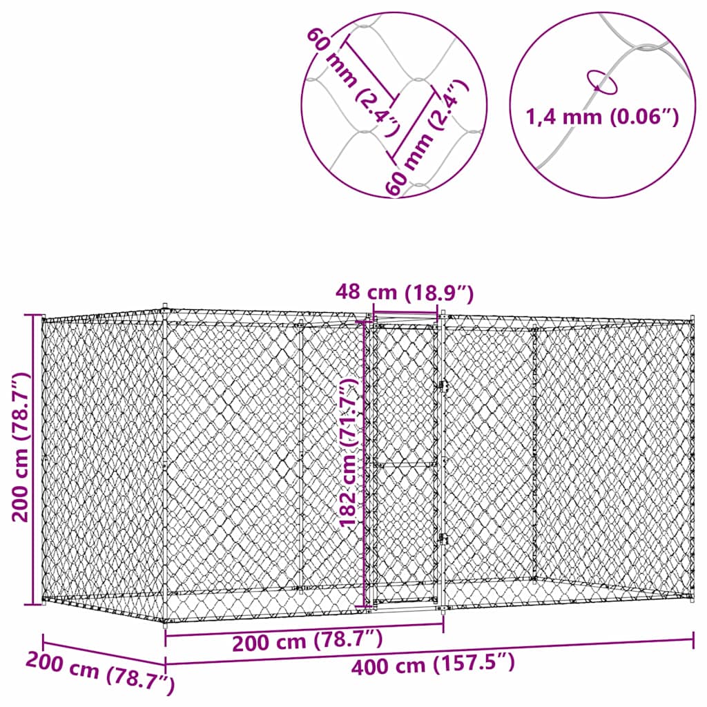 Gabbia per cani Argento 400 x 200 x 200 cm Acciaio zincato