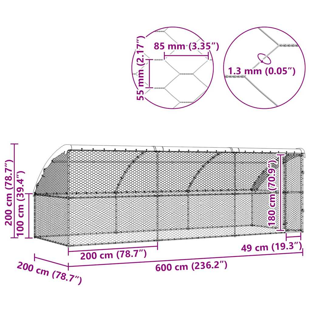 Cuccia per cani 3 pcs Argento 6 x 2 x 2 m Acciaio zincato