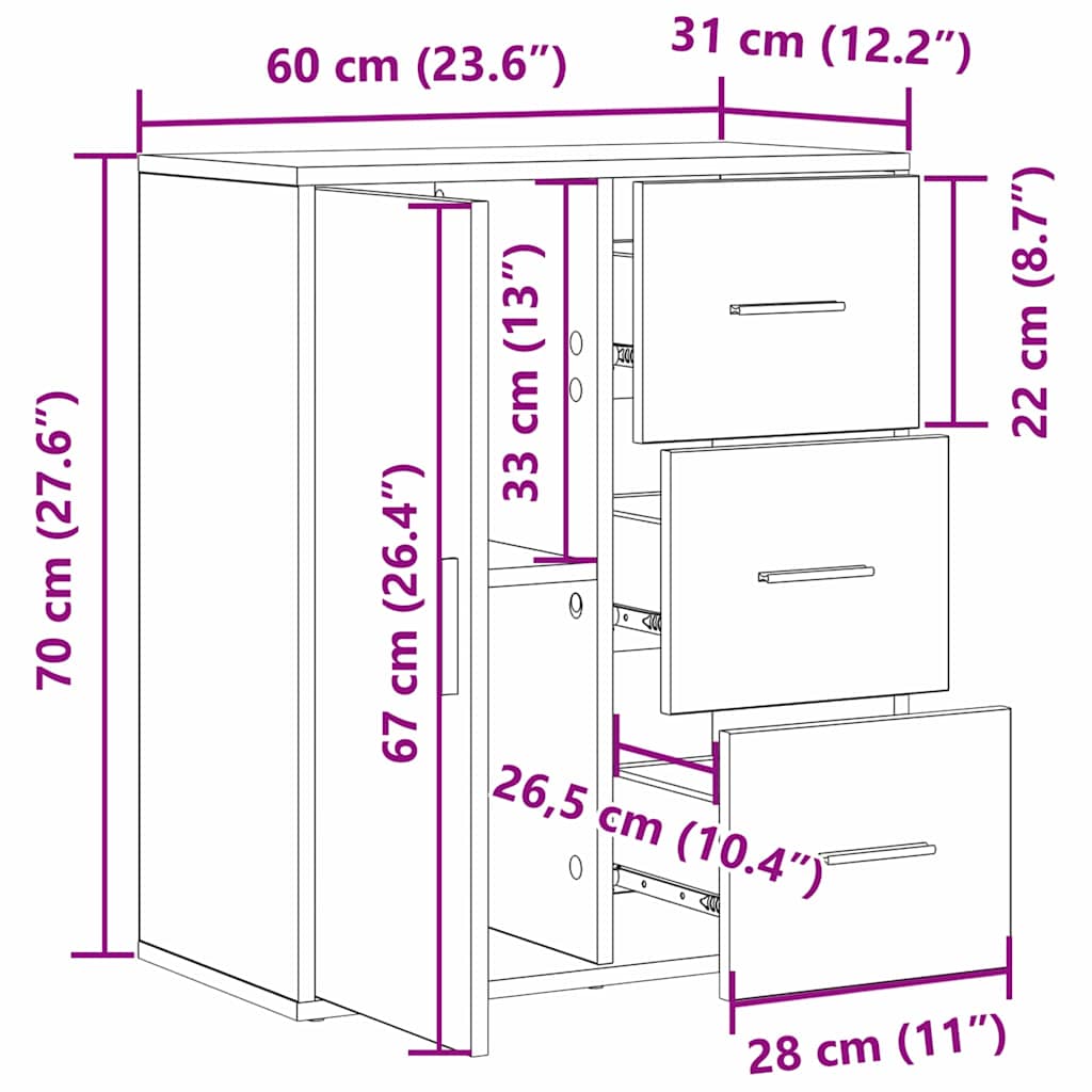 Credenza Legno vecchio 60 x 31 x 70 cm Legno multistrato