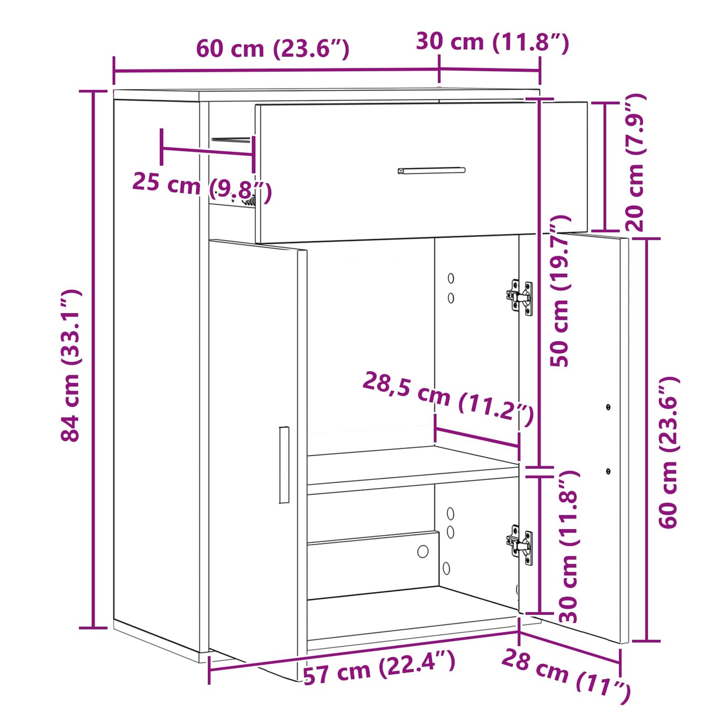 Credenza Rovere Nero 60 x 30 x 84 cm Legno multistrato