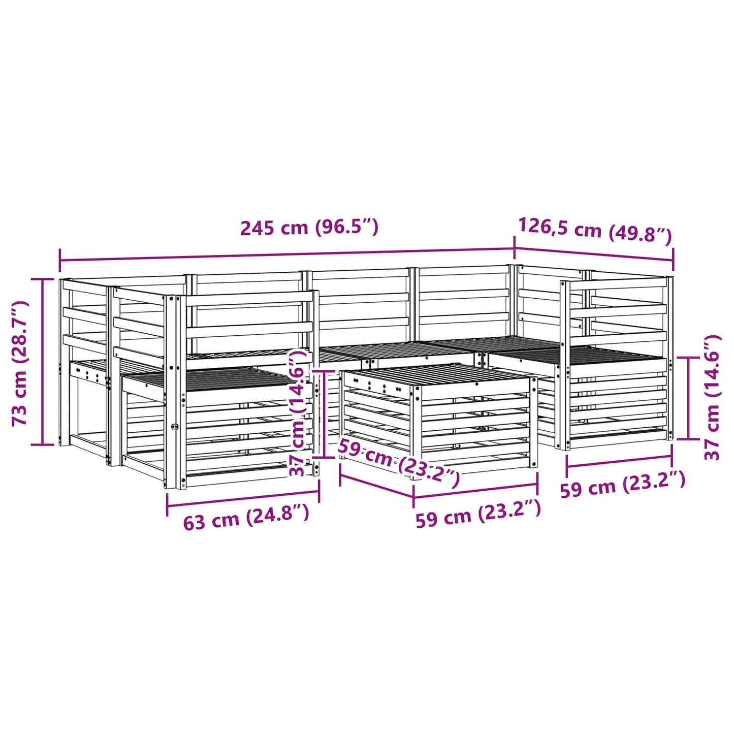 Set di divani da esterno 7 pcs Naturale