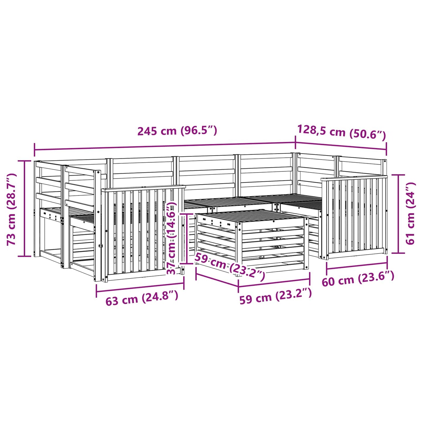 Set di divani da esterno 7 pcs Naturale