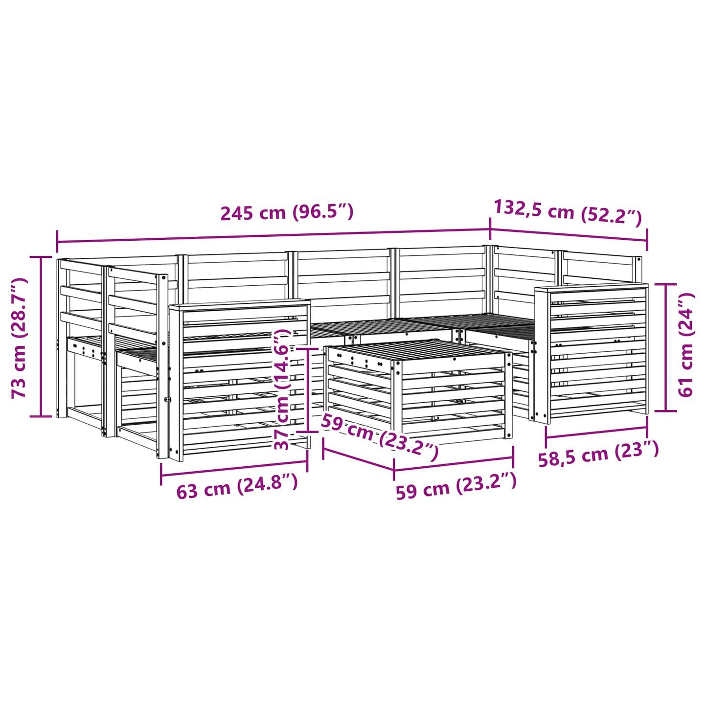 Set di divani da esterno 7 pcs Naturale