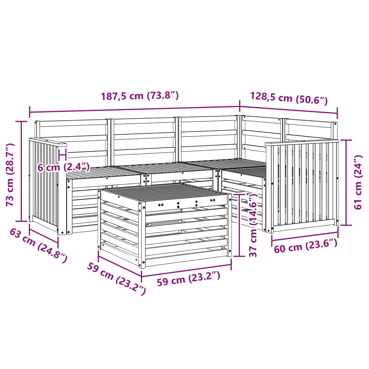 Set di divani da esterno 5 pcs Naturale