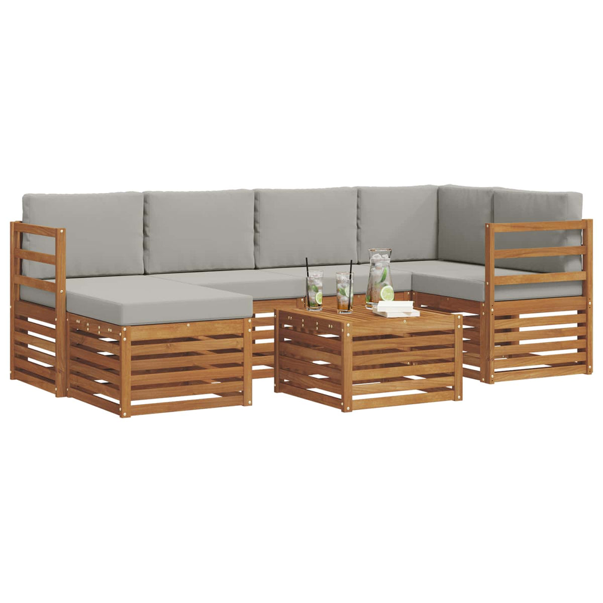 Set di divani da esterno 7 pz Grigio Naturale e Chiaro - homemem39