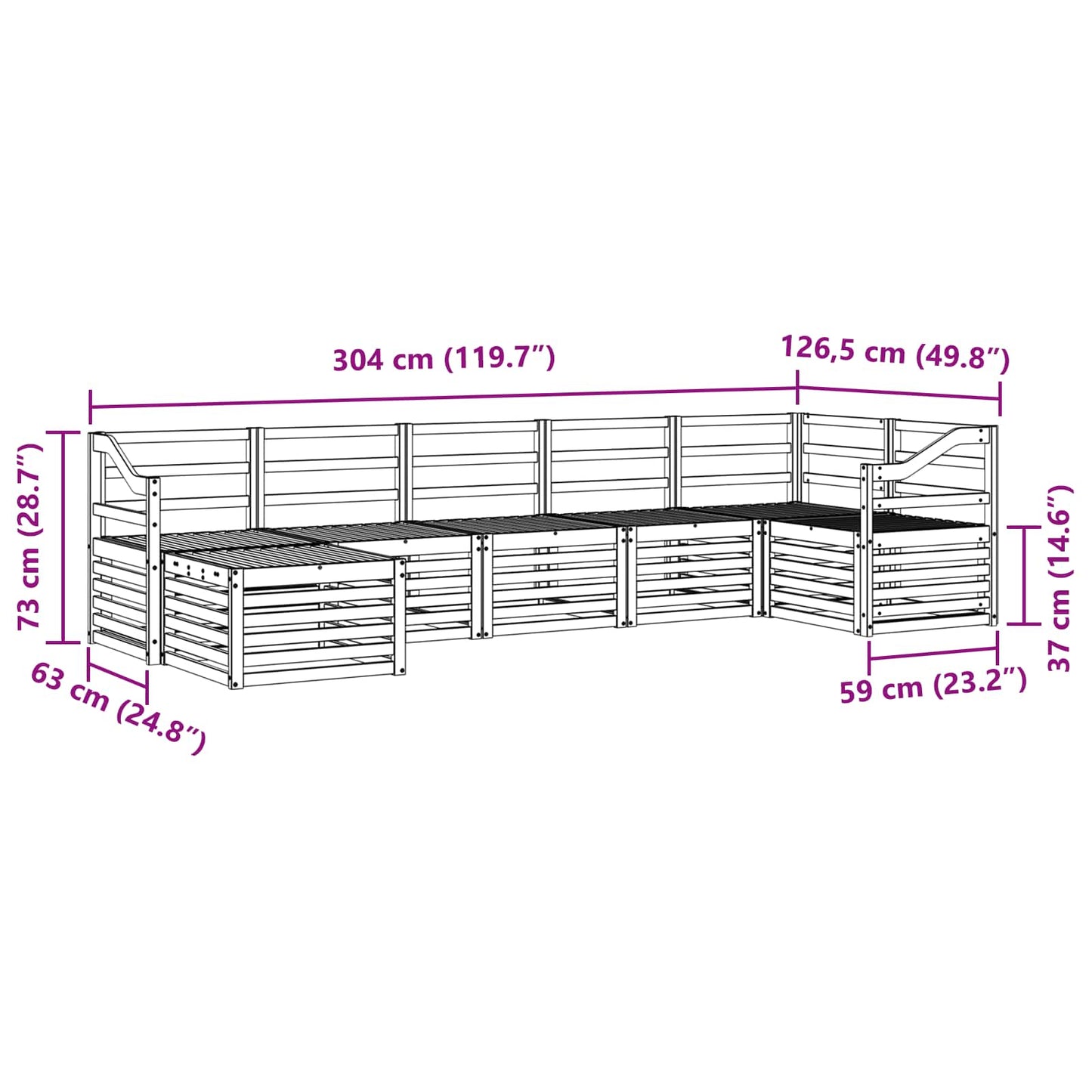 Set divano sezionale 7 pcs Naturale Legno di Acacia Massello | homemem39
