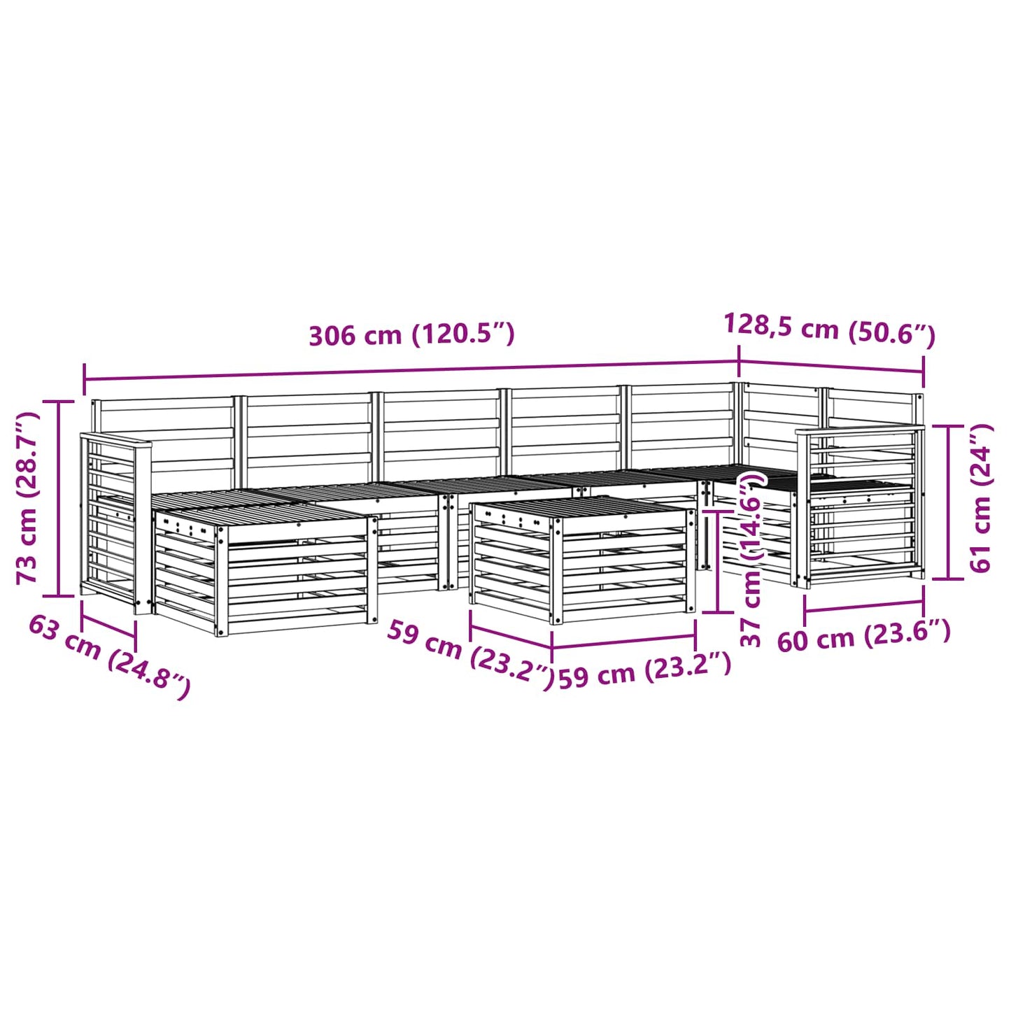 Set divani 8 pcs Naturale Legno di Acacia Massello