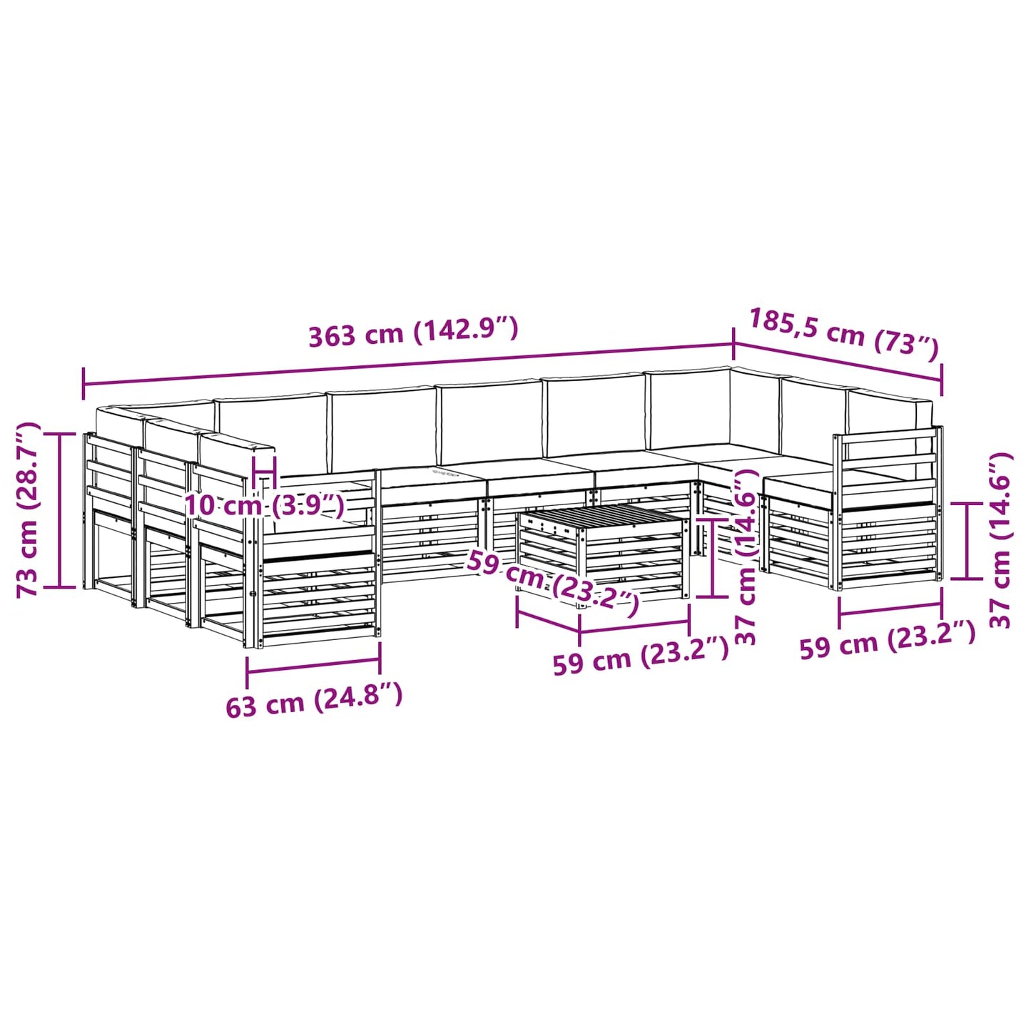 Set di divani da esterno 11 pcs Naturale e Antracite | homemem39