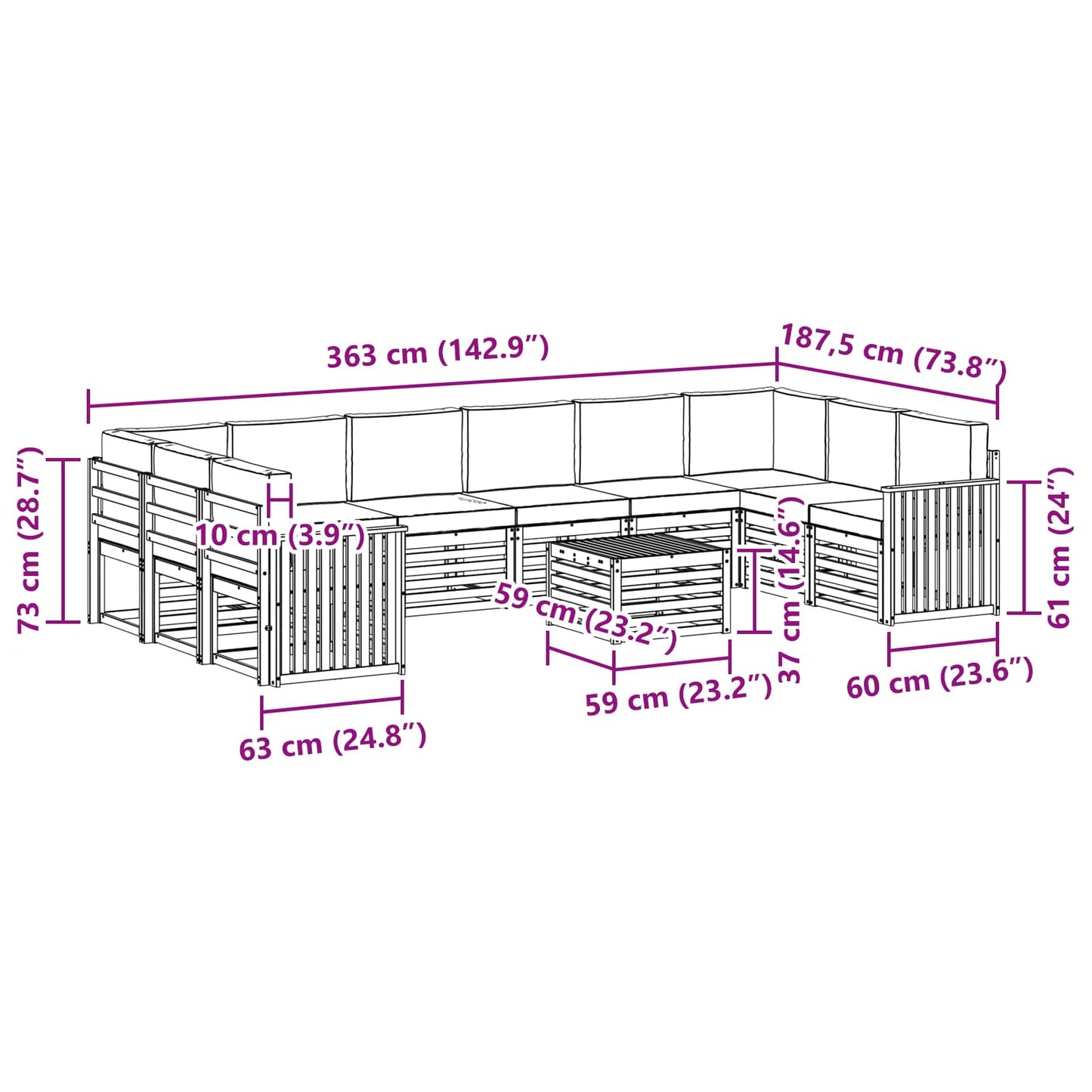 Set di divani da esterno 11 pcs Naturale e Antracite | homemem39