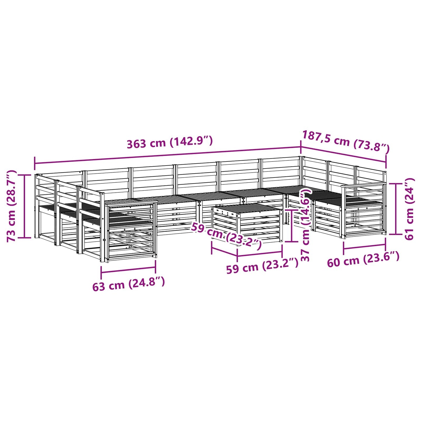 Set divani 11 pcs Naturale Legno di Acacia Massello | homemem39
