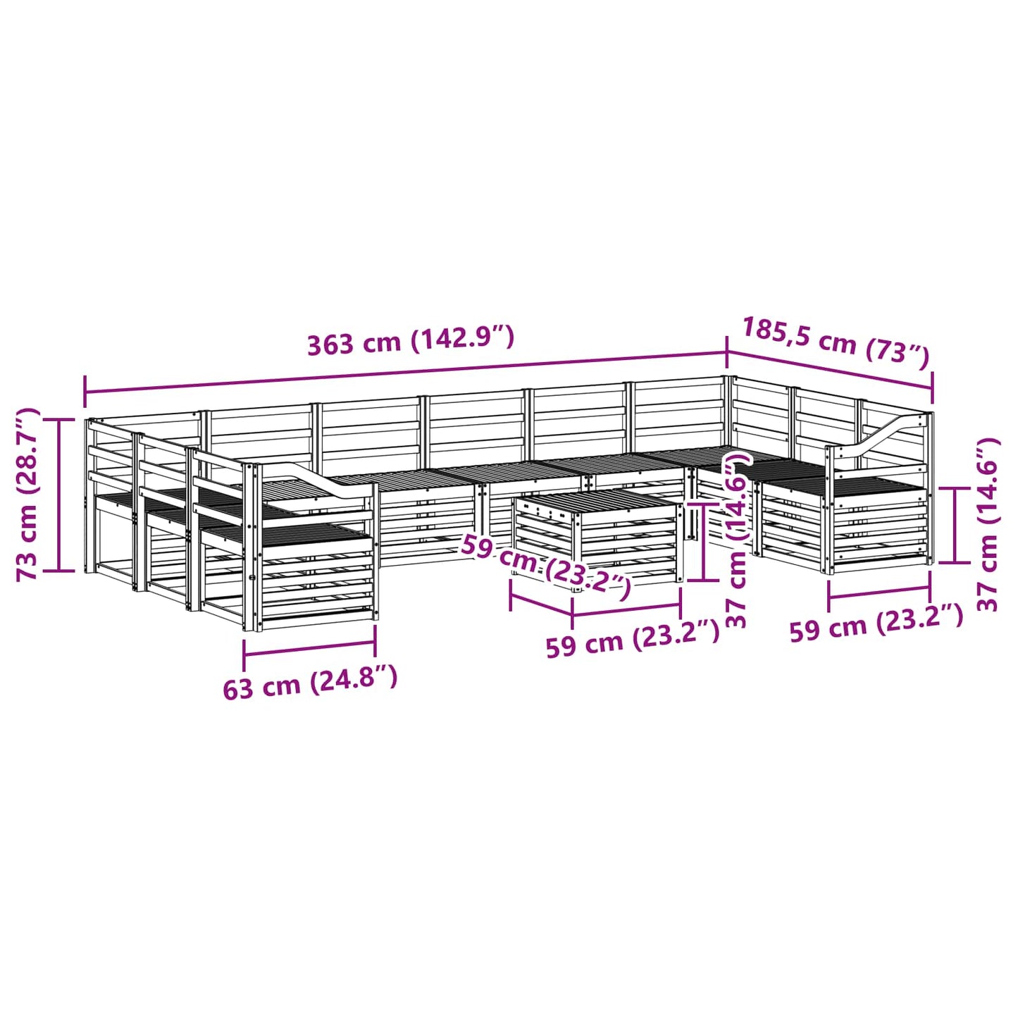 Set di divani da esterno 11 pcs Naturale | homemem39