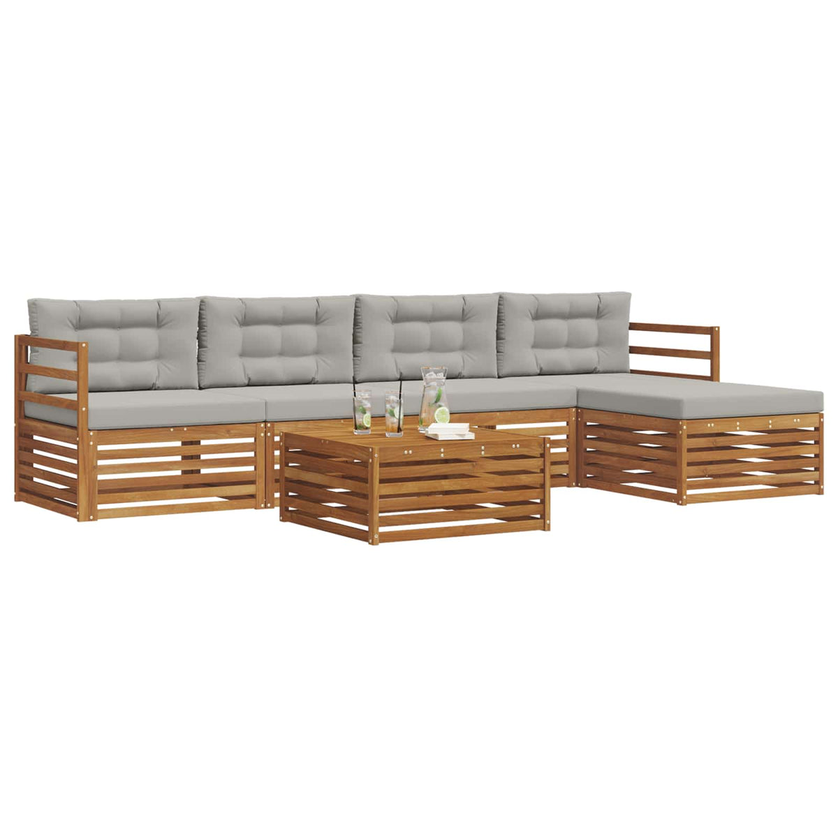 Set di divani da esterno 6 pz Grigio Naturale e Chiaro - homemem39