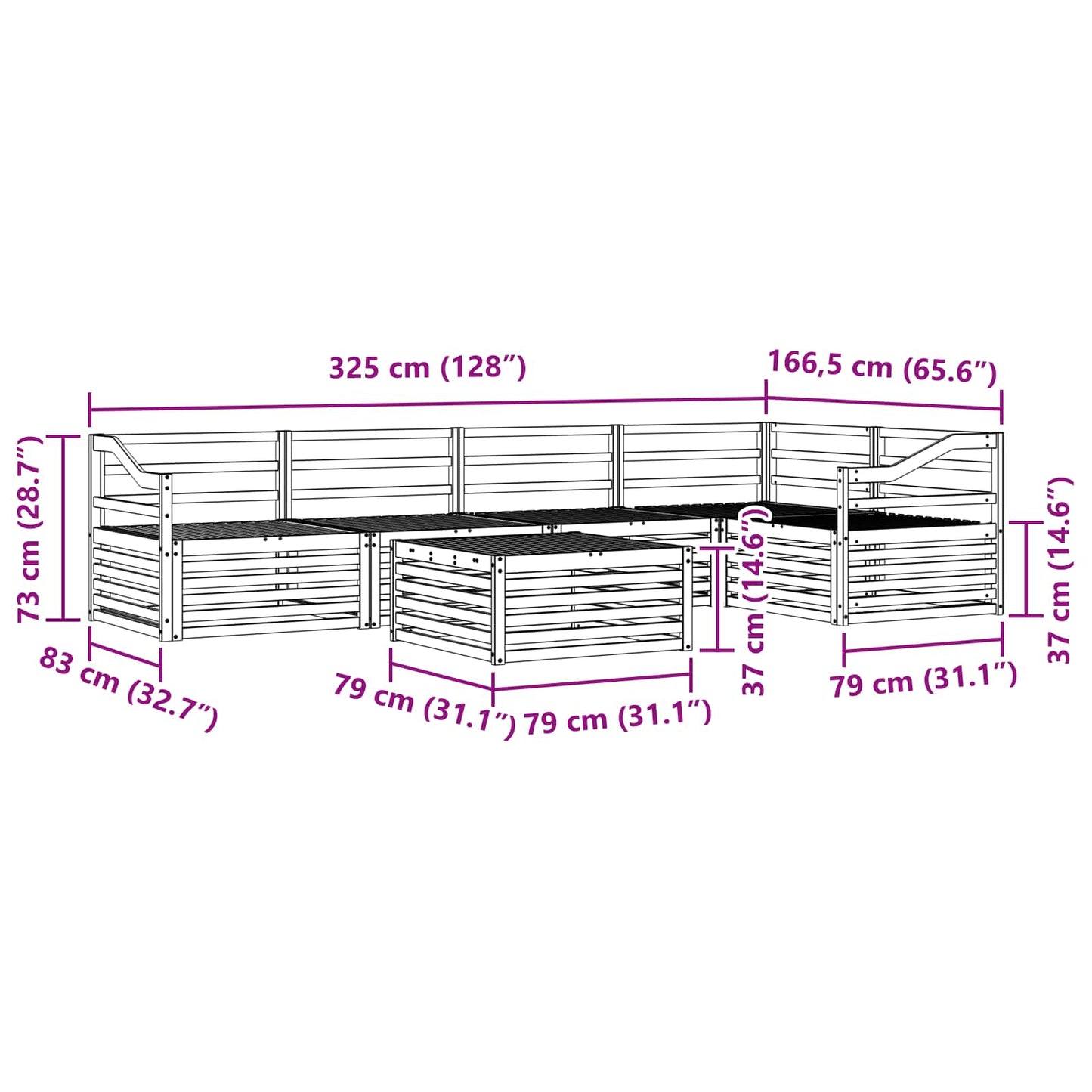 Set di divani da esterno 6 pcs Naturale