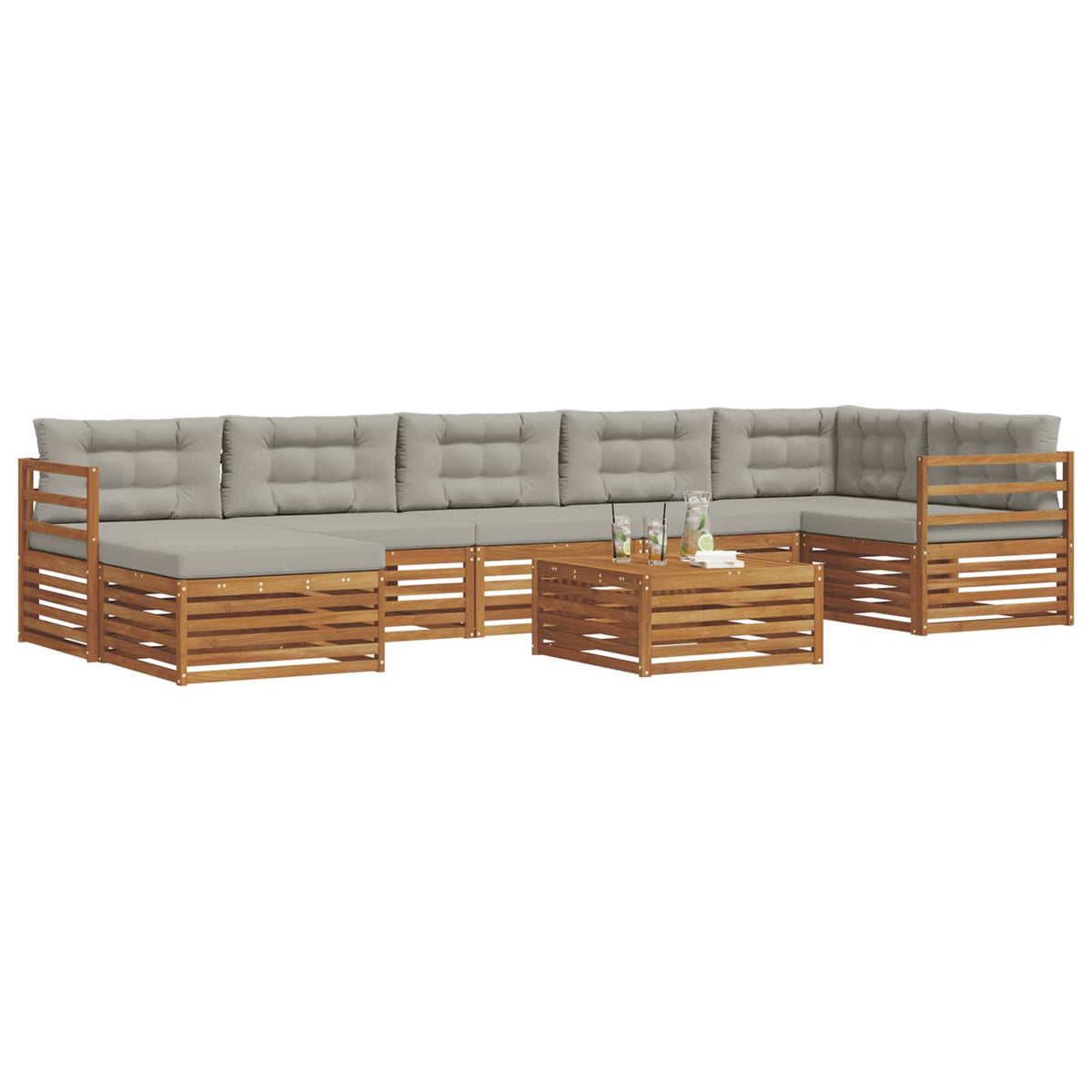 Set di divani da esterno 8 pz Grigio Naturale e Chiaro - homemem39