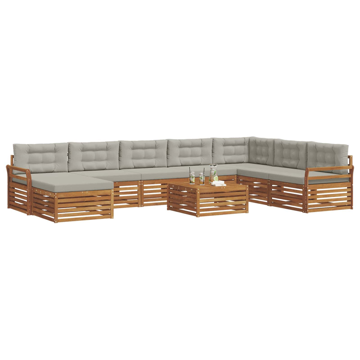 Set di divani da esterno 9 pz Grigio Naturale e Chiaro - homemem39