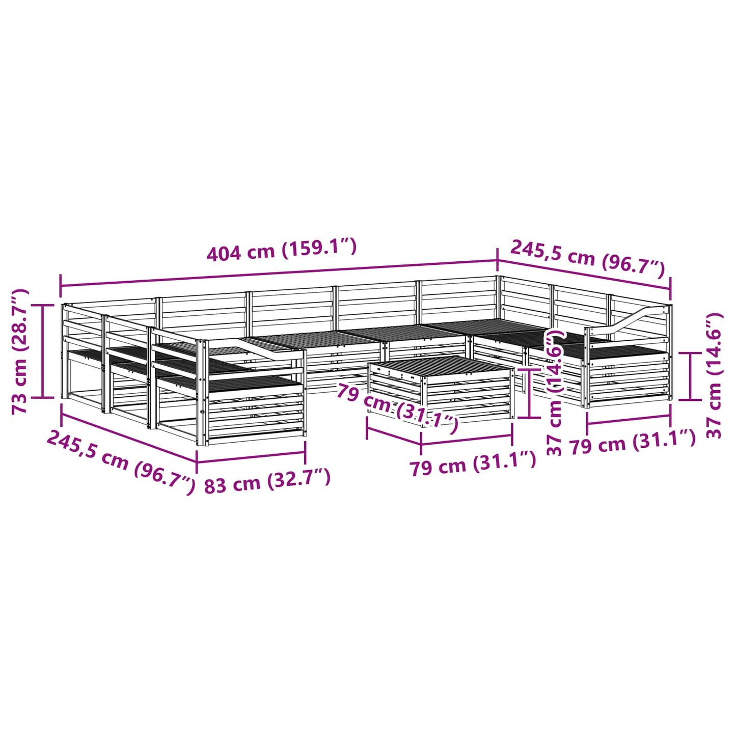 Set di divani da esterno 10 pcs Naturale