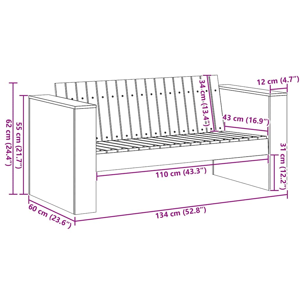 Divano da giardino Bianco 134 x 60 x 62 cm Pino massello