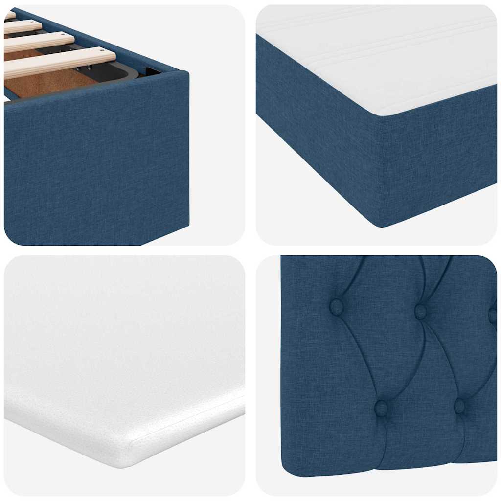Letto con contenitore e materasso con testiera Blu 200 x 200 cm